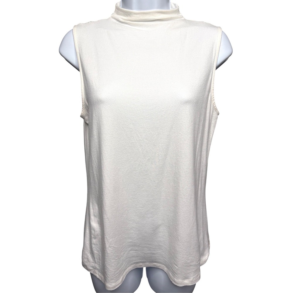 GARNET HILL‎ Womens White Mock Neck Sleeveless Top S Stretch Soft Girly-Chic